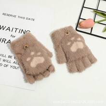 Korean Version Mink Fur Cat Scratch Gloves Autumn Winter Cold-Proof Warm Five-Finger Outdoor Riding Touchscreen Half-Finger Mink Warm - Xám - Xem 7