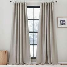 2025  Bedroom Curtains 2 Panels Sets Faux Linen Textured, Pinch Pleated Room Darkening Light/Heat Blocking Window Drapes Thermal Insulated For Living Room, Angora, W50 X L108, 2 Panels - 安哥拉 - 查看 12
