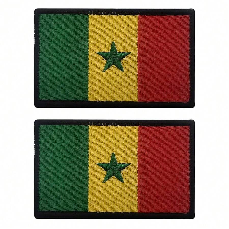2 PCS Senegal Flag Patches Embroidered Tactical Military Morale Patch Applique Fastener Hook And Loop{Inchcolor_nameinch:InchSenegalinch} - Senegal - View 1