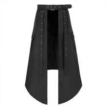 Saia gótica assimétrica, Série Ash, Dark Rock Punk, Roupa masculina para cosplay - Saia midi masculina com cinto - Ver 5