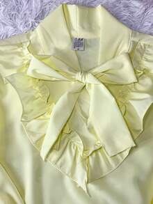 Women's Short-Sleeved Blouse With Puff Sleeves, Ruffles, And Bow - Size 4 - Light Yellow - View 2