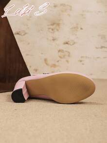 女士优雅时尚系带圆头粗跟超高跟玛丽珍鞋，搭扣设计方便穿脱，适合派对/婚礼/圣诞节/通勤/春秋季等场合，粉色高跟鞋，舒适女鞋，商务礼仪，度假，女士正装鞋 - 粉色 - 查看 6