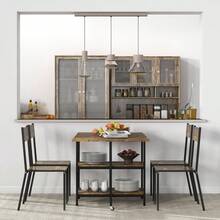 HOMCOM Folding Dining Table With Wheels 140x80cm For 2-6 People, 2 Shelves, Rustic Brown Steel - 1 - 查看 3