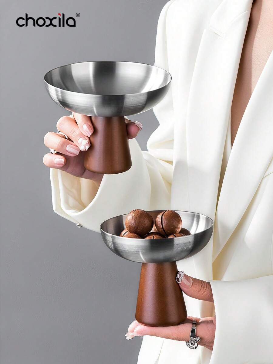 choxila 1个甜点杯，高脚小吃沙拉布丁杯，甜点碗，木底托盘，冰淇淋碗，不锈钢盘，烛台，适用于家庭、餐厅、庭院、聚会/派对/露营/礼品，斋月期间可用 - Cup - 查看 1