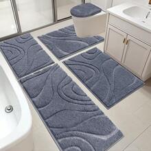 Pauwer Bathroom Rugs Sets 5 Piece With Lid Cover Bathroom Shower Rugs With U-Shaped Contour Toilet Mat Absorbent Microfiber Plush Bath Mats Non Slip Bath Rugs Machine Washable Bathroom Floor Mats - Dark Grey Line - 查看 1