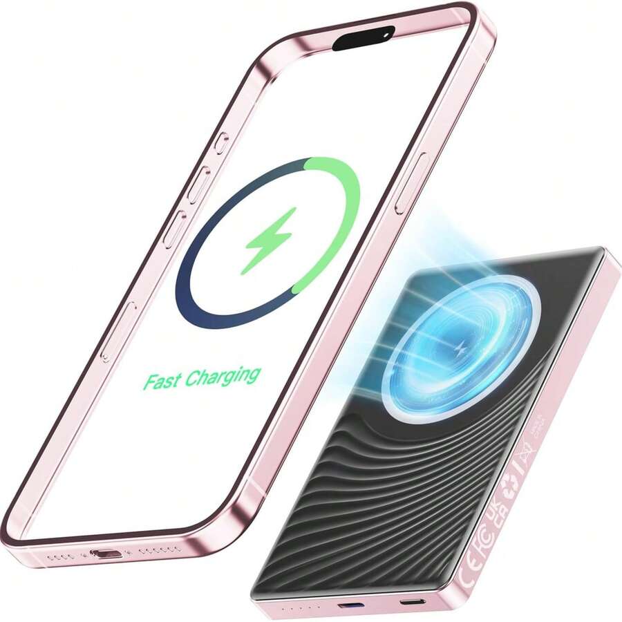 Ordtop Power Bank 10000 MAh, Power Bank USB-C Input & Output Small But Strong With Cable, External Battery Quick Charge Function (3.0A) External Mobile Phone Batteries Compatible - Pink - View 1