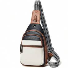 LATMAP Sling Bag For Women Men Crossbody Shoulder Tote Blet Bags Backpack Fanny Pack Travel Purse Faux Leather,Vacation Essentials&Back-To-School Essentials - 黑白棕 - 查看 1