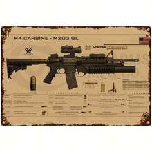 复古美国战斗步枪 M4 金属标牌 - 8x12 英寸枪支印刷海报，适用于男人窝、酒吧、酒馆、车库墙壁装饰 - 彩色 - 查看 5