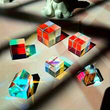 Colored Artificial Crystal Prism, Optical Glass Cube X-Prism, RGB Combination Segmentation, Educational Gift, Suitable For 14 Years Old, Mixed Colors, Glass Material, New Prism, DIY Handmade Kaleidoscope Material