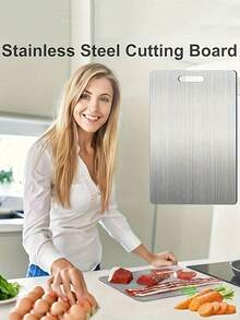 1pc High-Quality Stainless Steel Double-Sided Cutting Board - Thickened, Mildew-Resistant, Suitable For Kitchen And Restaurant Use, Easy To Clean With Water - Silver - View 6