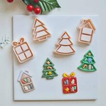 Christmas Series Jewelry Making Kits, Embossed Bookshelf Polymer Clay Cutters For Earrings & Jewelry Making, Debossing Tree Gift Box House With Snowman Star Leaf Gingerbread Man Crutch Snowflake Pattern Clay Molds For Pendant & Necklace Maker, Gift For Book Lovers, Book Earrings