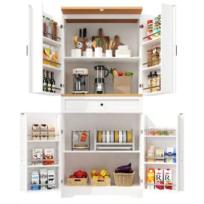 Hochwertiger Küchenschrank Mit 12 Türfächern & Schubladen (80x40x180cm), Moderner Snack-Aufbewahrungsschrank Aus MDF & Spanplatte,Buffetschrank Für Esszimmer, Küche, Wohnzimmer