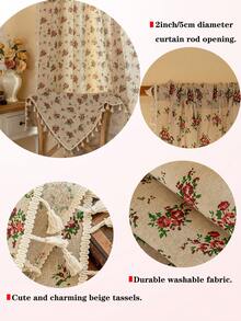 1件红色玫瑰印花窗帘，波西米亚风格，米色流苏装饰，厨房短帘，房间门口帘，适用于家庭、卧室、书房、客厅、阳台、露台、飘窗装饰、门窗装饰，四季皆宜 - 紅玫瑰 - 查看 2