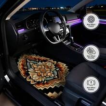 4pcs/Set Pattern Printed Car Floor Mats - Full Coverage Front & Rear, Crystal Velvet, Easy To Clean - Fit For Sedan, Van, SUV, Car Interior Accessories, Upgrade Your Vehicle!