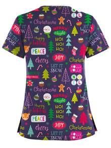 Christmas Uniform Scrub T-Shirt Doctor Nurse Uniforms Women Scrubs Tops Clinical Operating Room Workwear Spa Uniform - Multicolor - View 2