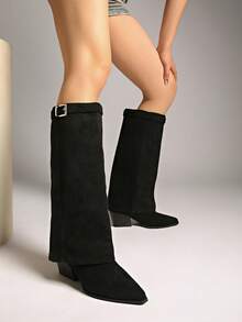 French Style Slim High Heel Thigh High Boots For Women, Autumn/Winter New Fashion Vintage Pants Leg Long Boots - Black - View 8