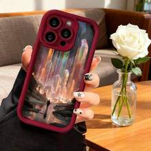 Cubierta de teléfono con borde negro diseño de cristales mágicos y figura solitaria en paisaje fantástico para uso diario y viajes - Negro - Ver 4