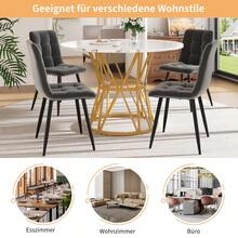Round Dining Table (76cm), Kitchen Dining Table, Round Coffee Table For 4 People, Suitable For Dining Room, Living Room, Elegant Metal Table Legs, MDF Wood Tabletop, Gold - Gold + MDF - View 5