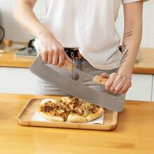 1pc Stainless Steel Pizza Cutter Rocker With Wooden Handle - Sharp, Durable Pizza Slicer With Protective Cover, Ideal Kitchen Tool For Home Chefs And Professionals, Pizza Accessory - Silver - View 5
