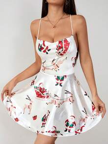 性感露背吊带褶皱连衣裙，适合酒吧、派对、居家穿着，优雅的欧美跨境流行单品 - 白色 - 查看 3