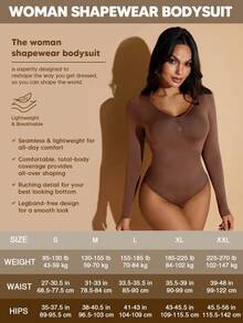 1pc Women's Long Sleeve Tummy Control Lift Bust Bodysuit - Coffee Brown - View 6
