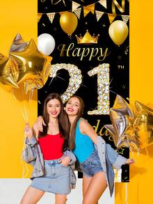 18th Happy Birthday Black And Gold Background Arch, Gold Balloon Gift Background Board, Party Banner Decoration, Birthday Celebration Party Supplies, Photo Booth Decor - Black - View 5