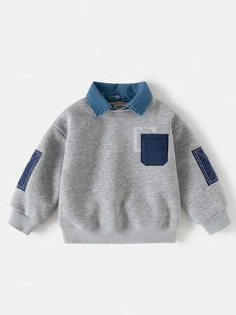 男童保暖内衬卫衣，新款韩版秋冬保暖套头衫