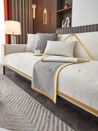 1pc Metallic Gold Sofa Cushion Cover, Luxurious Style Sofa Seat Pad, Pet Friendly Anti-Scratch Sofa Protector, Machine Washable Home Decor Suitable For L-Shaped Combination Sofa And 1/2/3/4 Seater Sofa (Sold Separately)