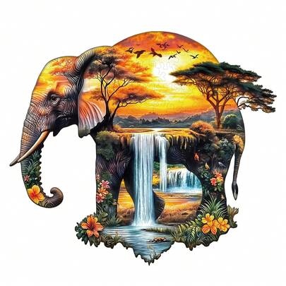 1pc African Elephant Wooden Puzzle, Asymmetrical Animal Shape Wooden Jigsaw Puzzle Toy, Unique Party Game Gift, Decorative Art Painting, Tabletop Magic Puzzle, Creative Children's Educational Puzzle, Holiday Gift, Adult Wooden Puzzle, Christmas Gift, Back To School Gift, Birthday Gift (2D Puzzle)