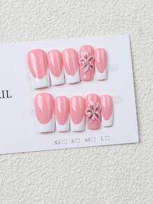 10pcs/Set Extra Long Rectangular French Carved Crystal Rhinestone Full Cover Reusable Nail Stickers, 4 Sizes Available, Suitable For Girls/Women, Actors, Stage Performance, Festivals, Parties, Weddings, Daily Wear - Watermelon Pink - View 3