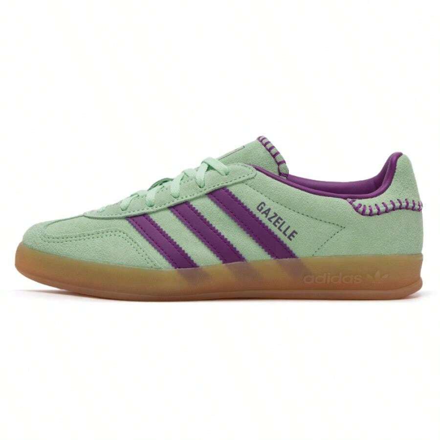 Adidas Originals GAZELLE INDOOR W Low-Top Sneakers, Women's Casual Sports Shoes JS1405 - Rich Purple Pink/light Fluorescent Green - View 1