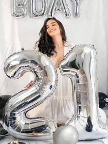 1pc 40 Inch Silver Giant Number Helium Foil Balloon, Large Numeral Balloon, Suitable For Birthday Party, Birthday Celebration Decor, Ceremony, Anniversary, Party Decoration, Silver Theme Birthday, Shower, Photo Shoot, Family Gathering, Bachelorette Decor, Influencer Outdoor Shooting Decor - Silver - View 5