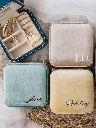 Regalos de Navidad, Caja de joyería de terciopelo personalizada, Caja de joyería de viaje, Propuesta de dama de honor, Caja de almacenamiento de pendientes pequeña, Caja de regalo para hermanas, amigas, regalos de cumpleaños, tonos forestales