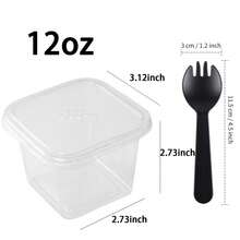 300 Square Plastic Dessert Cups With Lids And Forks, 8oz And 12oz (With Lids And Forks), Square Dessert Cups With Spoons, Disposable Party Cupcake Boxes, Mousse Cups, Ice Cream Cups, Pudding Cups, Snack Cups, And Fruit Cupcake Cups. - W10-8 - 查看 2