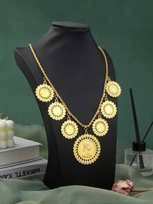 1pc Hollow Metal Pendant Necklace, Napoleon Hollow Gold Color, Suitable For Middle East Saudi Arabia Banquet, Wedding, Daily Party Wear Valentine's Day Accessories