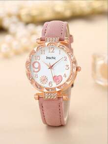 6pcs Girls Elegant, Fashionable, Romantic, Cute And Exquisite Rhinestone Decoration Dial Fireworks Quartz Watch With Rhinestone Decoration Necklace, Bracelet, Earring, Ring Jewelry Set Suitable For Daily Wear Birthday Parties, Holidays, Christmas, Ideal Gifts For Girls Decorations, A Great Choice For Gifts - Multicolor - View 8