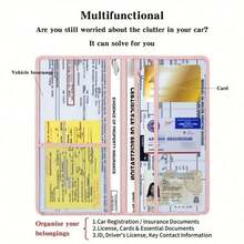 PU Leather Car Registration And Insurance Holder, Vehicle Registration And Insurance Card Holder Car, Auto Document Holder Glove Box Organizer Car Insurance Folder, Auto Glovebox Organizer Car Glove Compartment Organizer Women And Men - Pink - 黑色 - 查看 5