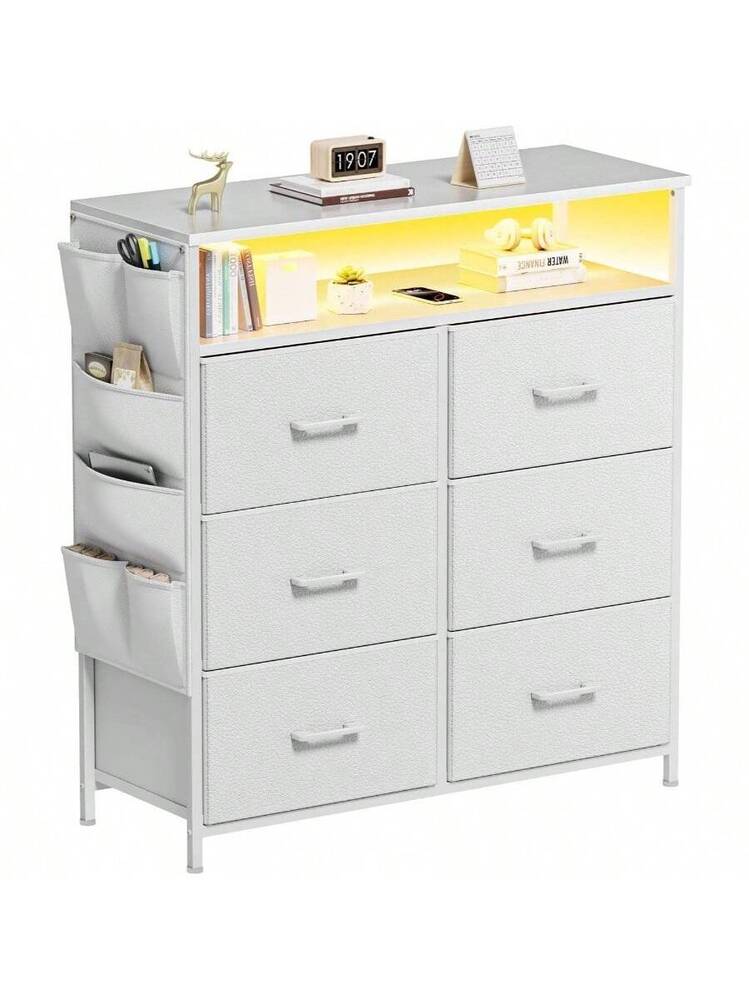 チェスト タンス リビング収納 洋服収納 木製天板とサイド収納ポケット