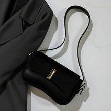 WOMEN'S SHOULDER BAG WITH ADJUSTABLE STRAP, GOLD DETAILS, LUXURY, MINIMALIST, CASUAL STYLE - 黑色 - 查看 1