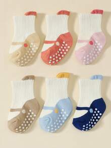 6 Pairs Baby Socks, Anti-Slip Dot Grip Crew Socks With Faux Shoelace Design, All Season - Multicolor - View 2
