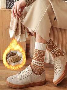 1 Paar/5 Paar Herrensocken mit Rautenmuster, warm und dick, knöchelhoch, weich und bequem für Outdoor, Lässig und Sport im Herbst/Winter