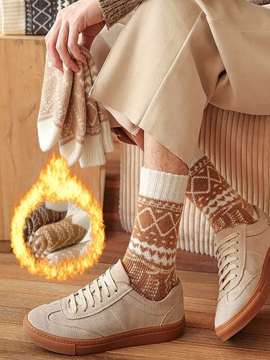 1 Paar/5 Paar Herrensocken mit Rautenmuster, warm und dick, knöchelhoch, weich und bequem für Outdoor, Lässig und Sport im Herbst/Winter