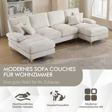 (Old SKU:W1880S00027)Modern Large Chenille U-Shape Sectional Sofa With Double Reclining Seats For Living Room Bedroom Office Apartment Villa Living Room Home By The Fireplace - Beige - View 5