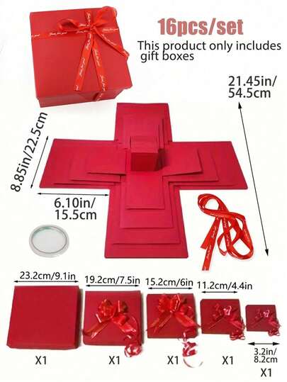 Conjunto de 16 caixas de presente explosivas vermelhas/azuis, ideal para presentes surpresa, caixas para fotos, acessórios criativos para álbuns de recortes DIY, lanches e presentes para casais, aniversários, pedidos de casamento, Dia dos Namorados, Dia das Mães e festas de formatura.