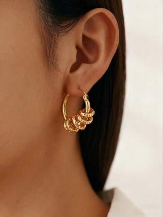 1对18K镀金不锈钢极简金属不规则螺旋形耳环 时尚气质女士珠宝礼品