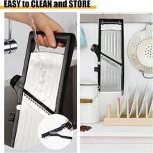 7英寸可调节不锈钢曼陀林切片器，蔬菜切片器，适用于切洋葱、土豆片、薯条，附赠1副防割手套 - 彩色 - 查看 3