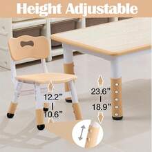 Conjunto moderno de mesa y 6 sillas para niños, mesa regulable en altura de 47,2 pulgadas para niños pequeños con juego de 6 sillas, patas antideslizantes y escritorio con grafiti organizador, mesa de arte y manualidades para actividades preescolares - Marrón - Ver 3