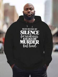 Sudadera con Capucha de Citas Inspiradoras para Hombres, Impresión "Nunca Interpretes Mal Mi Silencio", Sudadera Casual de Poliéster, Capucha Grande, Ajuste Regular, Tejido de Punto, Ligeramente Elástico, 200g/m² - Marca de Moda Ropa de Otoño Invierno, Talla Grande - Negro - Ver 12