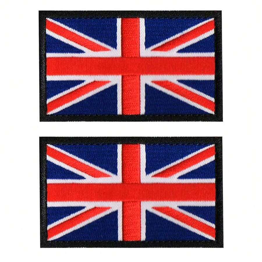 2 PCSBritish Flag Patches UK United FKingdom Flag Patch Embroidered Morale Patch Applique Fastener Hook And Loop(Black Border){Inchcolor_nameinch:InchBritishinch} - British - 查看 1