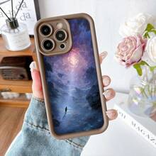 Cubierta de teléfono con borde protector color negro con estampado de galaxia y figura solitaria en paisaje cósmico para uso diario y viajes - Burdeos - Ver 5